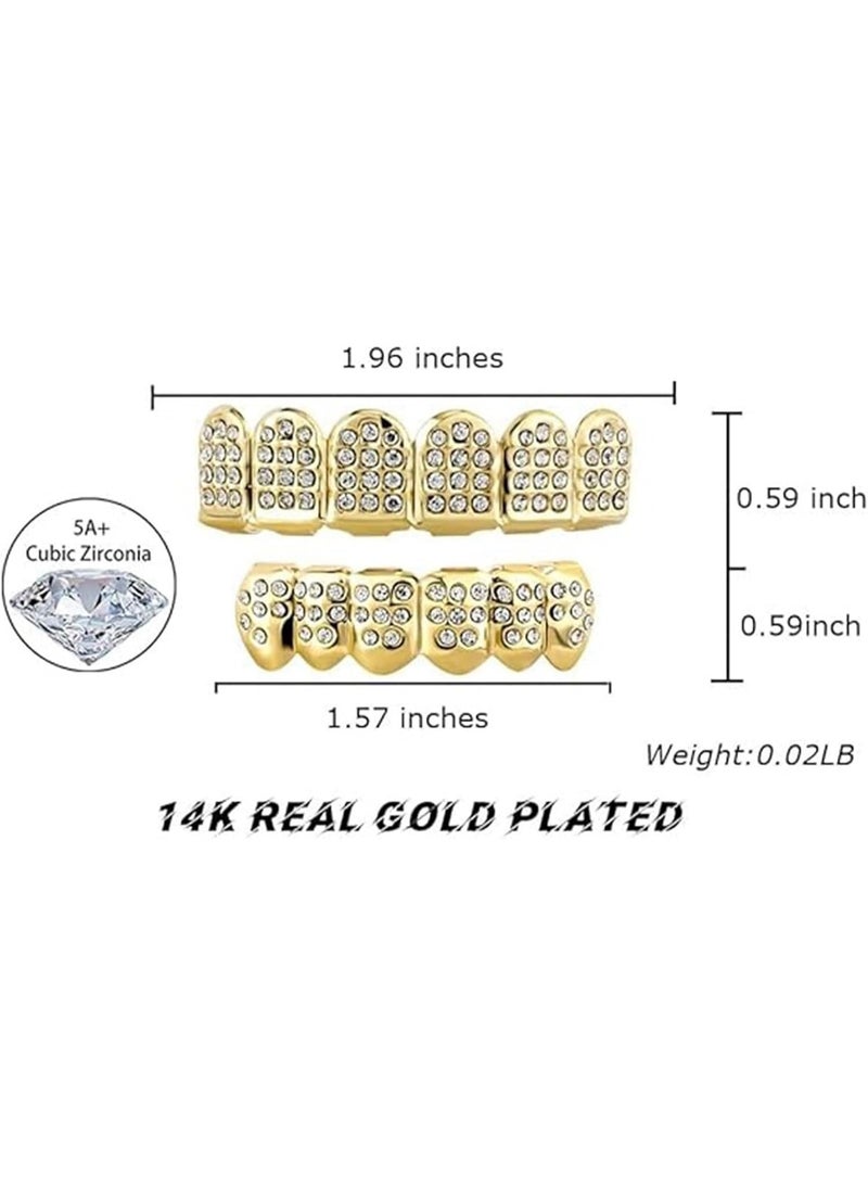 Poker Grills Gold Grillz for Your Teeth Heart Hip Hop Grillz Teeth Men Diamond Grillz for Men Women 18K Gold Plated Hustla Teeth Grillz Gold Jewelry Rapper Costume (GOLD) - Image 2